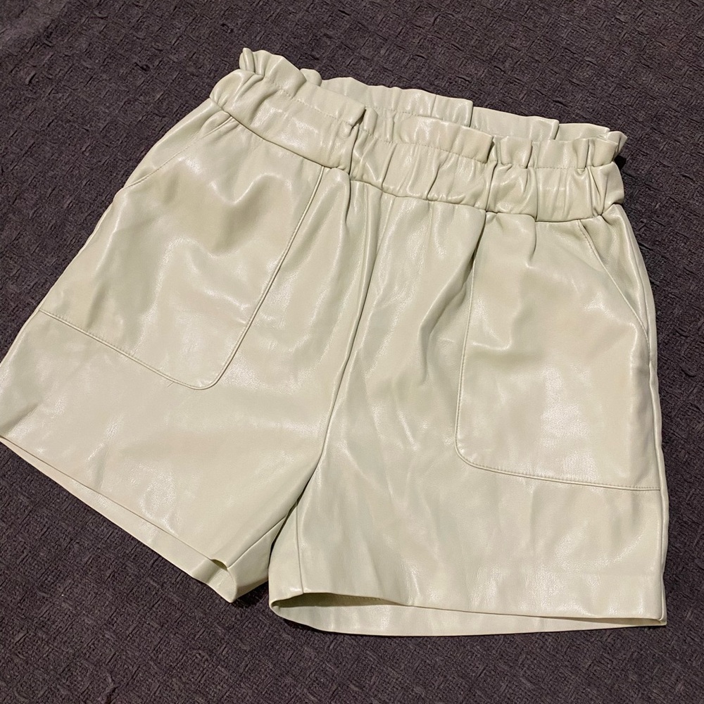 Pleather Green Shorts